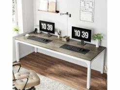 New Tribesigns Escritorio para computadora, escritorio para computadora portátil, mesa de estudio, mesa portátil para computadora, escritorio doble largo para dormitorio, oficina en casa, 200 x 70 x 75 cm, roble Gris claro