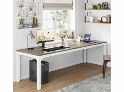 New Tribesigns Escritorio para computadora, escritorio para computadora portátil, mesa de estudio, mesa portátil para computadora, escritorio doble largo para dormitorio, oficina en casa, 200 x 70 x 75 cm, roble Gris claro