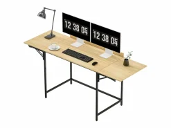 DripeX Escritorio para computadora plegable - con patas ajustables de metal - roble y negro - 170x58x78cm