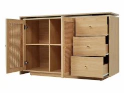Best DripeX Escritorio para computadora extensible - con 3 cajones y 2 puertas de ratán - función giratoria - MDF - 126x40x75cm Color natural claro
