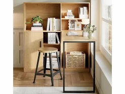 Clearance Escritorio para computadora con almacenamiento - 1 puerta y 7 nichos - patas de hierro - MDF - 120x50x120cm Mesa De Ordenador