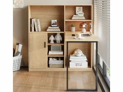 Clearance Escritorio para computadora con almacenamiento - 1 puerta y 7 nichos - patas de hierro - MDF - 120x50x120cm Mesa De Ordenador
