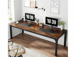 Tribesigns Escritorio para computadora , escritorio para computadora portátil, mesa de estudio, mesa de computadora portátil, escritorio doble largo para el dormitorio de la oficina en casa, 200 x 70 x 75 cm, marrón rústico