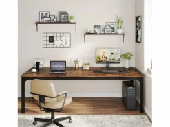 Tribesigns Escritorio para computadora , escritorio para computadora portátil, mesa de estudio, mesa de computadora portátil, escritorio doble largo para el dormitorio de la oficina en casa, 200 x 70 x 75 cm, marrón rústico