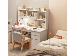 Online Escritorio para jóvenes con ordenador mesa con estantería estantes cajones Blanco