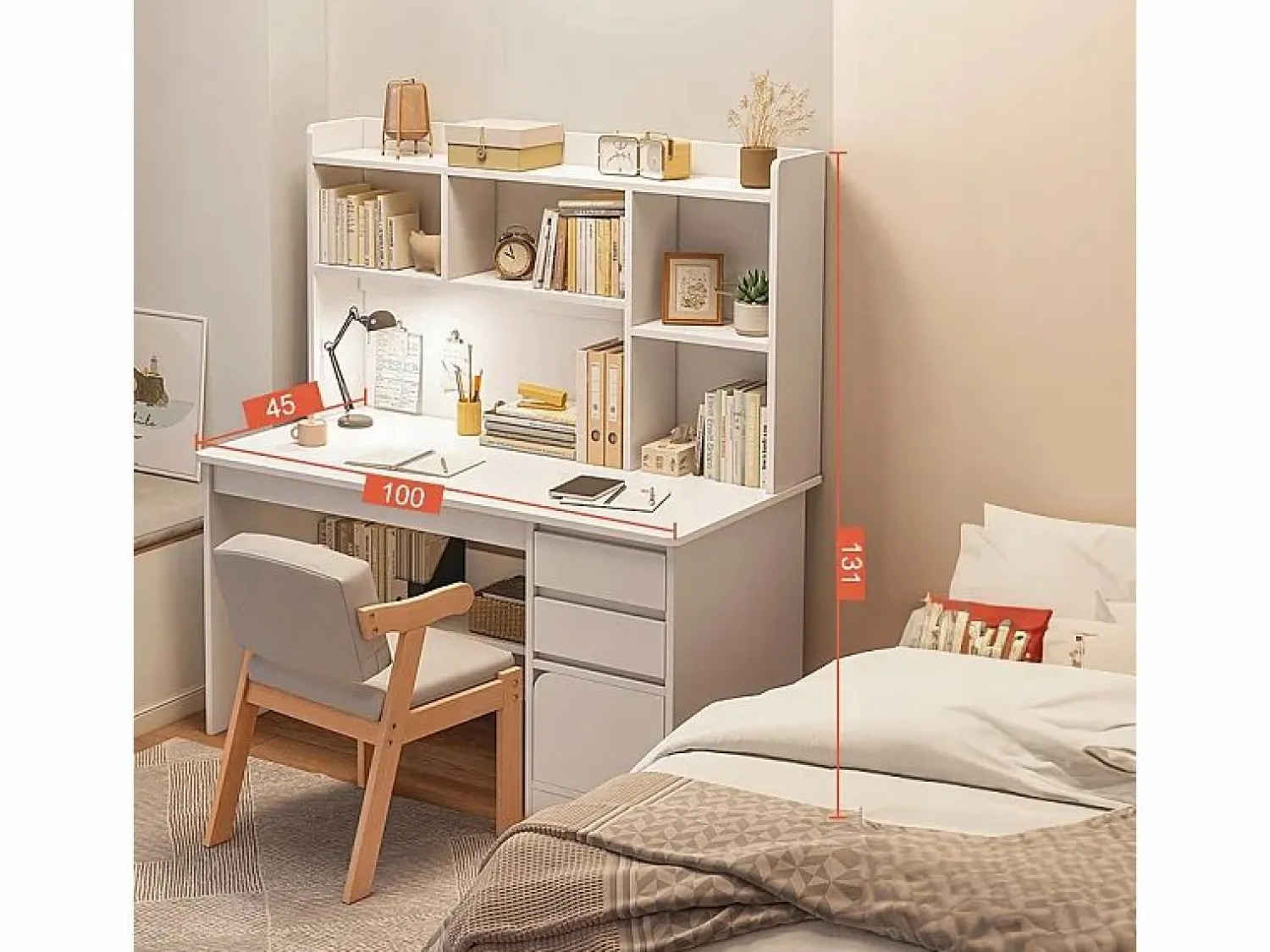 Online Escritorio para jóvenes con ordenador mesa con estantería estantes cajones Blanco