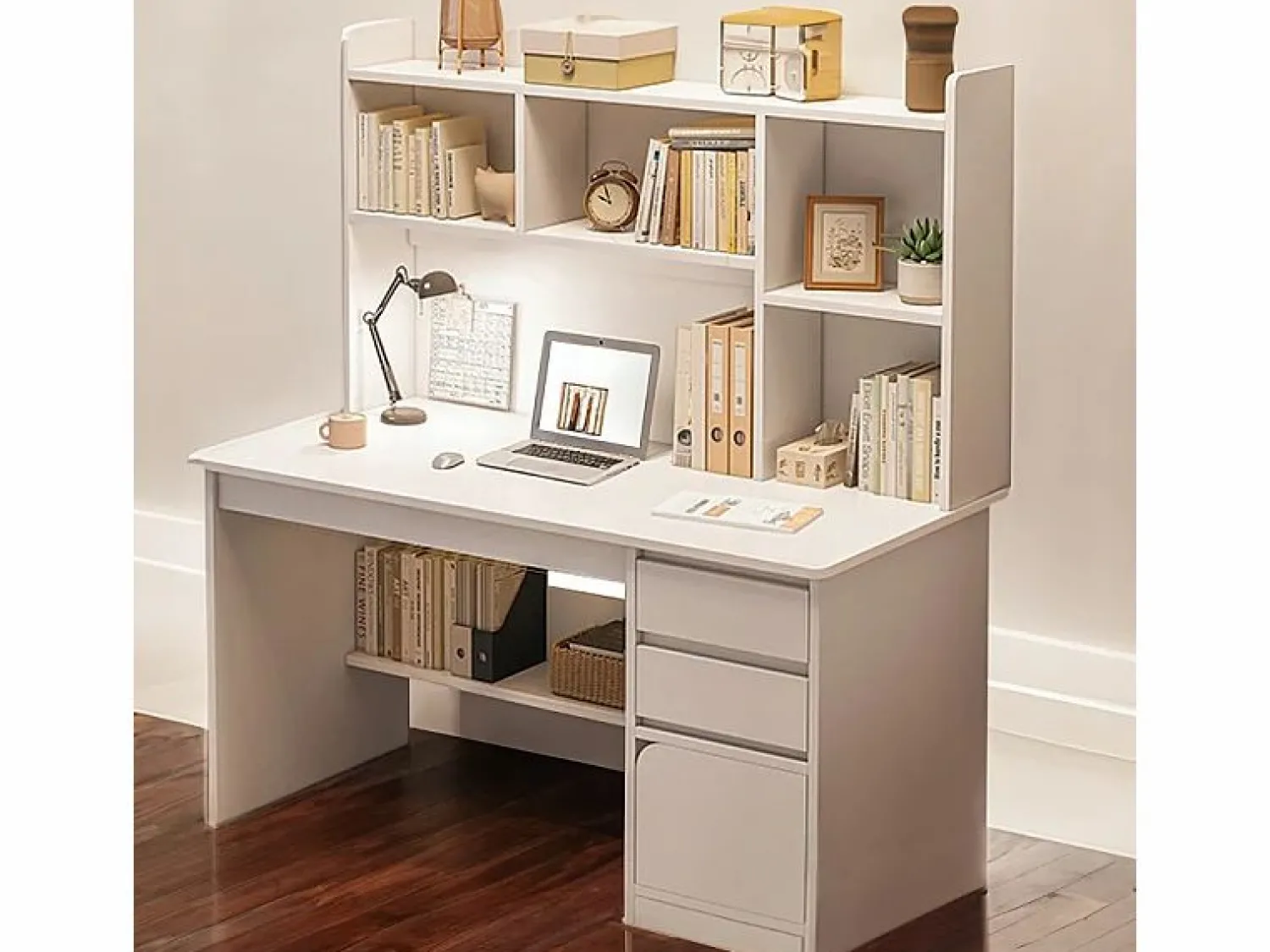 Online Escritorio para jóvenes con ordenador mesa con estantería estantes cajones Blanco
