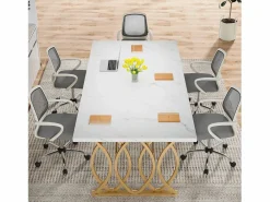 Clearance Tribesigns Escritorio para ordenador, Mesa de escritorio informática de 160 cm Mesa de estudio moderna para PC Mesa de trabajo Mesa de comedor con patas doradas Blanco