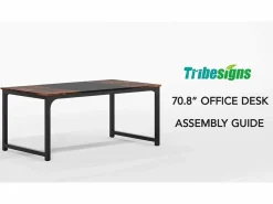 Tribesigns Escritorio para portátil, mesa, mesa de estudio para teletrabajo, puesto de trabajo para oficina, dormitorio, fácil montaje ( vintage/negro, 180 x 80 x 75 cm)