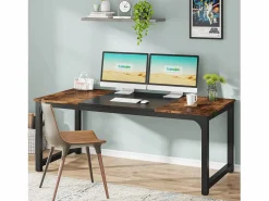 Online Escritorio para portátil, mesa, escritorio de estudio para oficina en casa, estación de trabajo para oficina, dormitorio, fácil de montar, 160 x 80 x 75 cm (marrón rústico + negro) Mesa De Ordenador