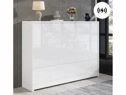 Clearance Escritorio plegable 115×27×93 cm - con función de carga inalámbrica - con estantes y ruedas - Acabado de alto brillo - Escritorio Rinconero