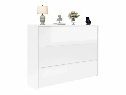 Clearance Escritorio plegable 115×27×93 cm - con función de carga inalámbrica - con estantes y ruedas - Acabado de alto brillo - Escritorio Rinconero