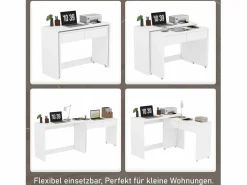 Merax Escritorio plegable 2 en 1 - 110 x 40 x 78 cm - Estante de escritorio + Cómoda de 2 cajones - aglomerado - Blanco
