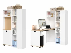 New Merax Escritorio plegable con estantes + USB - 104 x 30,5 x 160 cm - Librería y escritorio 2 en 1 - MDF - Blanco