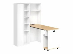Sale ModernLuxe Escritorio plegable con estantes integrados - Librería + escritorio - Toma eléctrica y puerto USB - Estantes ajustables - Blanco
