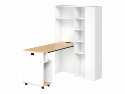 New Escritorio plegable con toma de corriente y estante, estantería y escritorio dos en uno Escritorio Rinconero