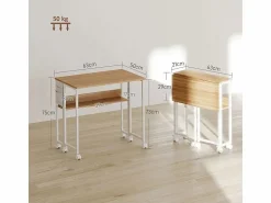 Escritorio plegable, diseño compacto, madera, natural, con estante y ruedas (63x50x75 cm)
