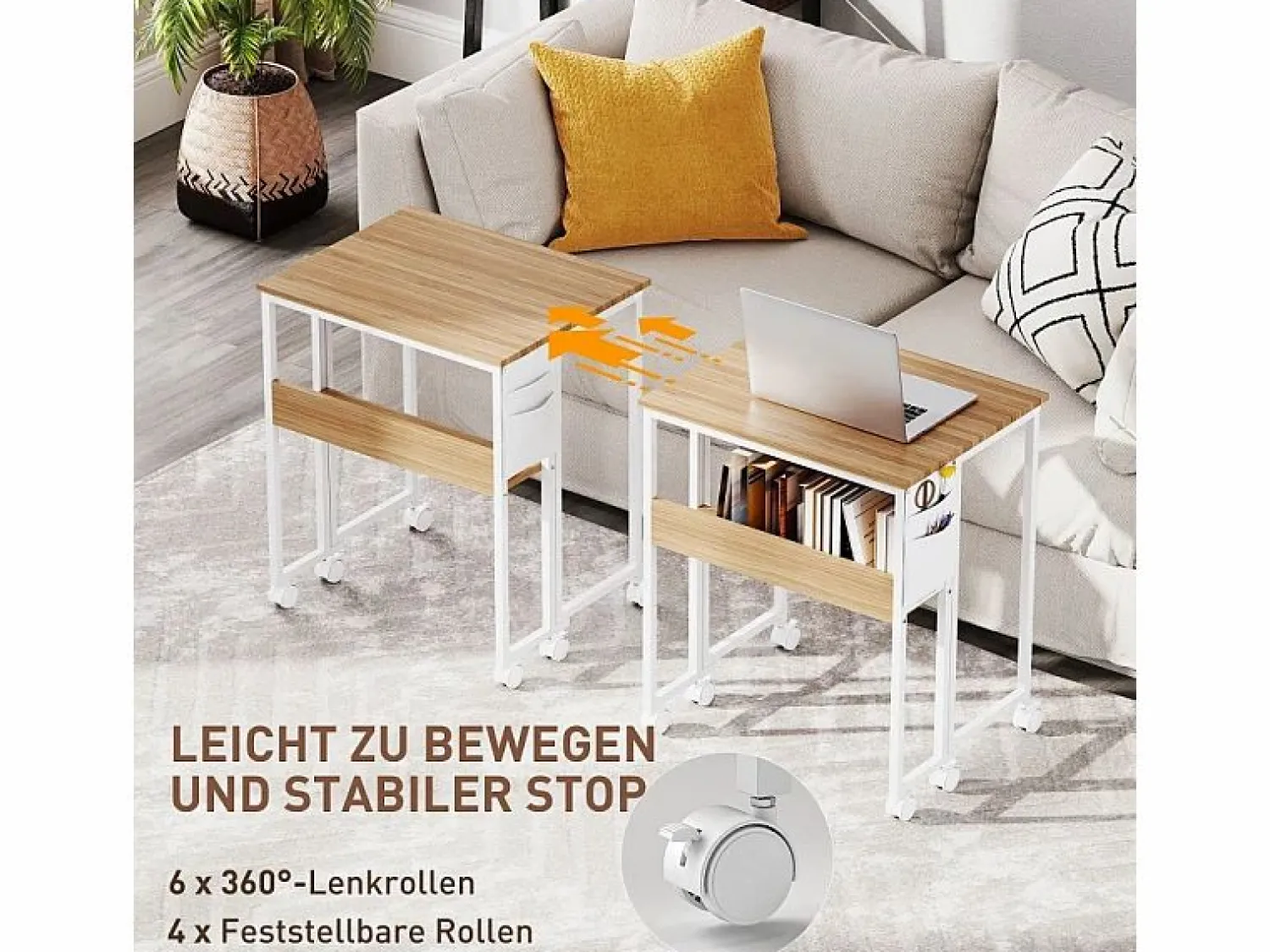 Escritorio plegable, diseño compacto, madera, natural, con estante y ruedas (63x50x75 cm)