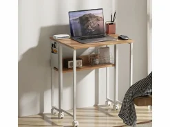 Escritorio plegable, diseño compacto, madera, natural, con estante y ruedas (63x50x75 cm)