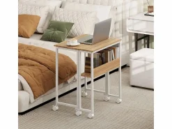 Escritorio plegable, diseño compacto, madera, natural, con estante y ruedas (63x50x75 cm)