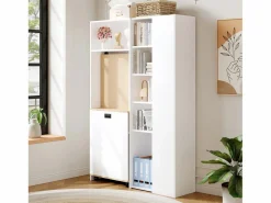 ModernLuxe Escritorio plegable 104.5x30.5x160 cm - con estantería - enchufes y puertos USB - Estantes ajustables - Con ruedas - +natural