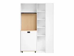 ModernLuxe Escritorio plegable 104.5x30.5x160 cm - con estantería - enchufes y puertos USB - Estantes ajustables - Con ruedas - +natural