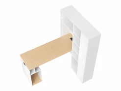 ModernLuxe Escritorio plegable 104.5x30.5x160 cm - con estantería - enchufes y puertos USB - Estantes ajustables - Con ruedas - +natural