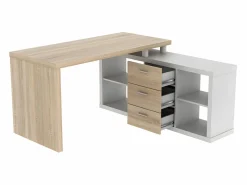 New Escritorio rinconera ALDRIC III 3 cajones2 estantes Blanco Escritorio Rinconero|Escritorio Tradicional