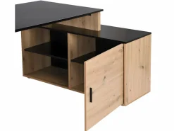 Sale Vente-unique Escritorio rinconera con compartimentos de MDF natural y negro - ROMIARA Negro / Color natural claro