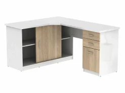 Escritorio rinconera NORWY 2 puertas y cajones Blanco,roble Escritorio Rinconero|Escritorio Tradicional