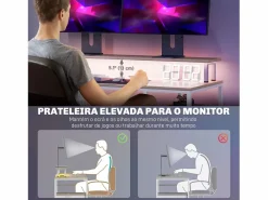 New Escritorio Rivera luz LED con soporte y 2 cajones natural 88,5x55,5x48 cm Mesa Gaming