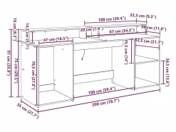 vidaxl Escritorio Roble 200 x 55 x 91 cm Madera contrachapada Negro