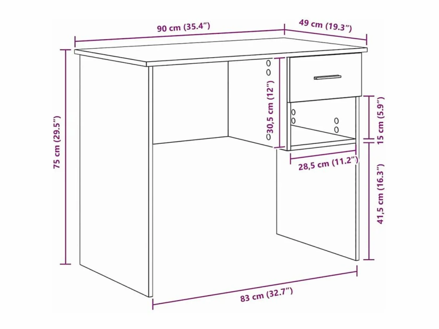 Online Escritorio Roble Sonoma 90 x 49 x 75 cm Madera de ingeniería Escritorio Secreter