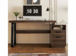 Clearance ModernLuxe Escritorio sencillo 135×54 cm - 2 cajones silenciosos - tablero amplio - marrón + negro Marru00f3n