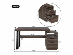 Clearance ModernLuxe Escritorio sencillo 135×54 cm - 2 cajones silenciosos - tablero amplio - marrón + negro Marru00f3n