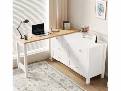 Outlet Merax Escritorio y aparador 2 en 1 - 120 x 40 x 70 cm - Giratorio 360° - con 7 cajones - aglomerado - Blanco