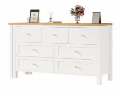 Outlet Merax Escritorio y aparador 2 en 1 - 120 x 40 x 70 cm - Giratorio 360° - con 7 cajones - aglomerado - Blanco