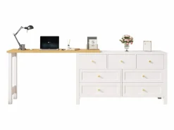 Outlet Merax Escritorio y aparador 2 en 1 - 120 x 40 x 70 cm - Giratorio 360° - con 7 cajones - aglomerado - Blanco