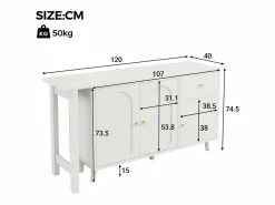 Merax Escritorio y aparador 2 en 1 - 120 x 40 x 74,5 cm - Giratorio 360° - con 3 puertas + 1 cajón - aglomerado -