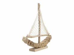 Escultura de velero en madera con red de tela 45x45x7cm Enok - Natural