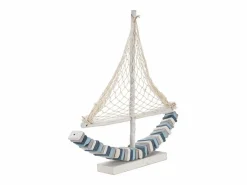 Outlet Escultura de velero en madera con red de tela 45x45x7cm Enok - Marino Azul