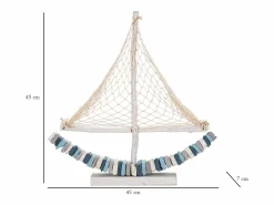 Outlet Escultura de velero en madera con red de tela 45x45x7cm Enok - Marino Azul