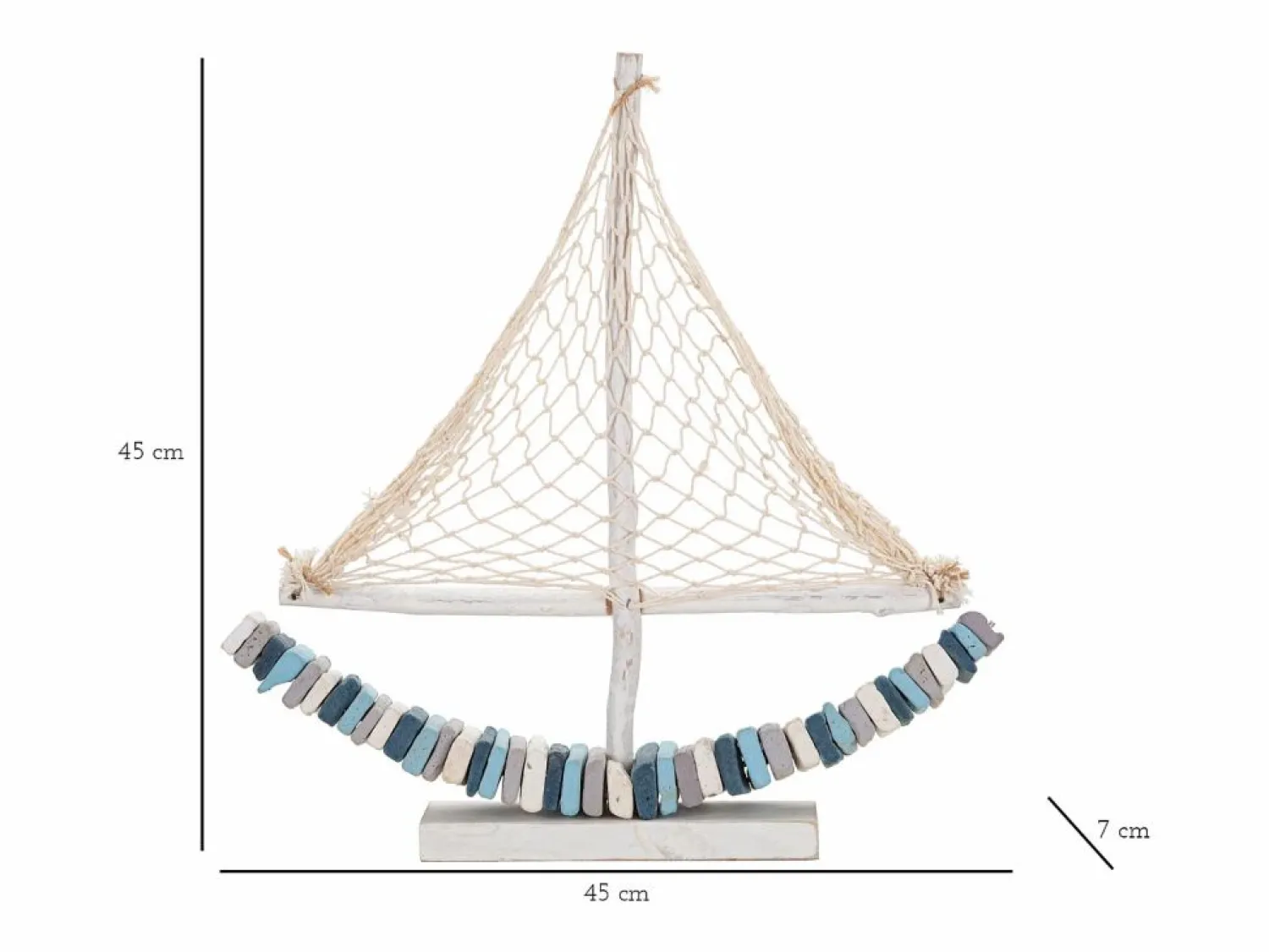 Outlet Escultura de velero en madera con red de tela 45x45x7cm Enok - Marino Azul