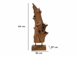 Hot Escultura decorativa étnica de madera de teca hecha a mano Akar Marru00f3n