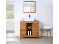 Vente-unique Espejo cuadrado con borde de madera de acacia - 60 x 60 cm - SEPANG