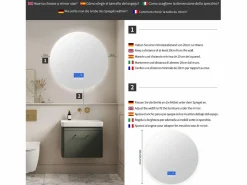 Espejo de baño - 100*100 cm - con LED - Función antivaho - Visualización de tiempo/temperatura -