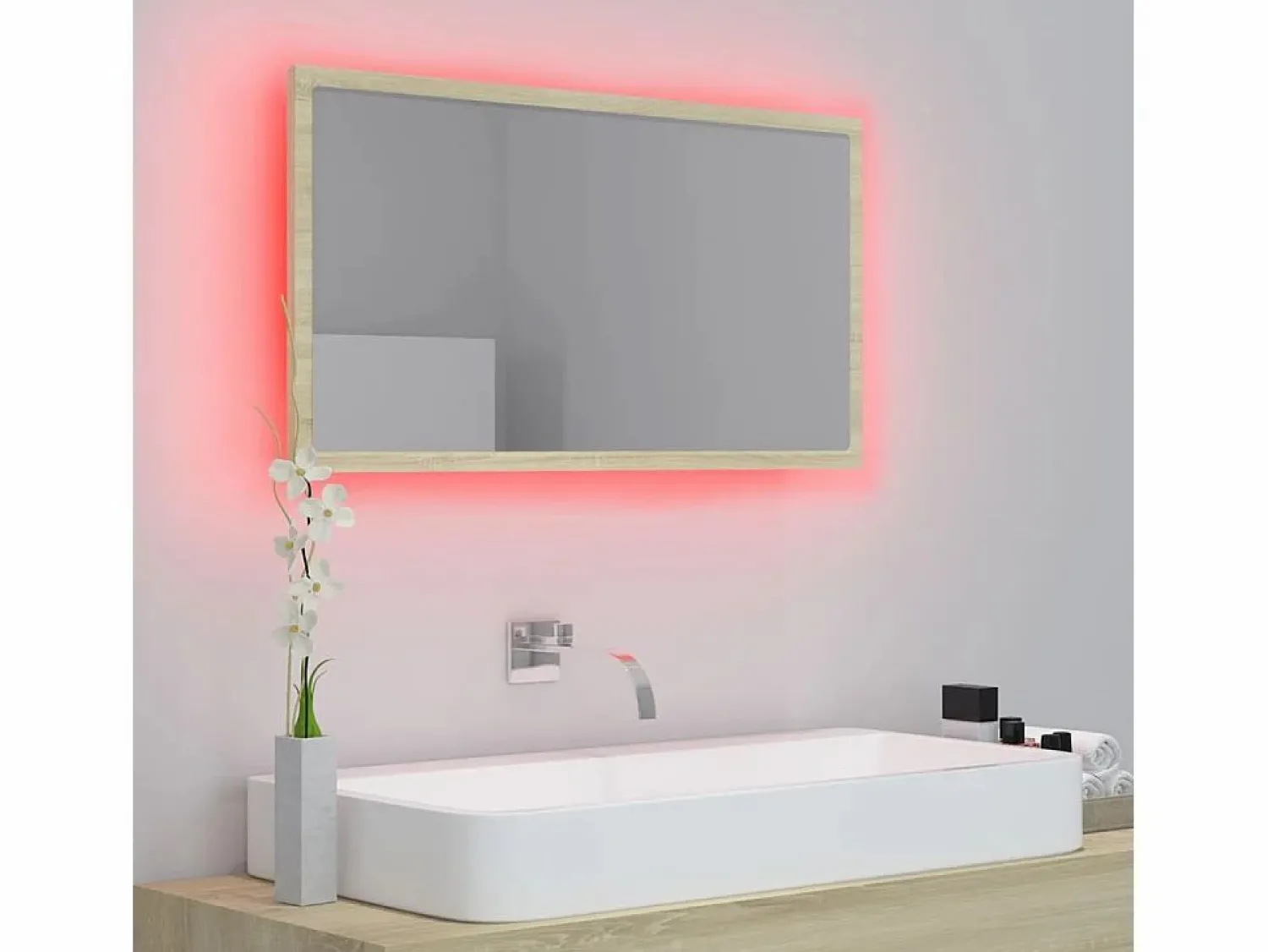 Sale Espejo de baño acrílico color roble Sonoma 80x8,5x37 cm Estantería Sobre Inodoro