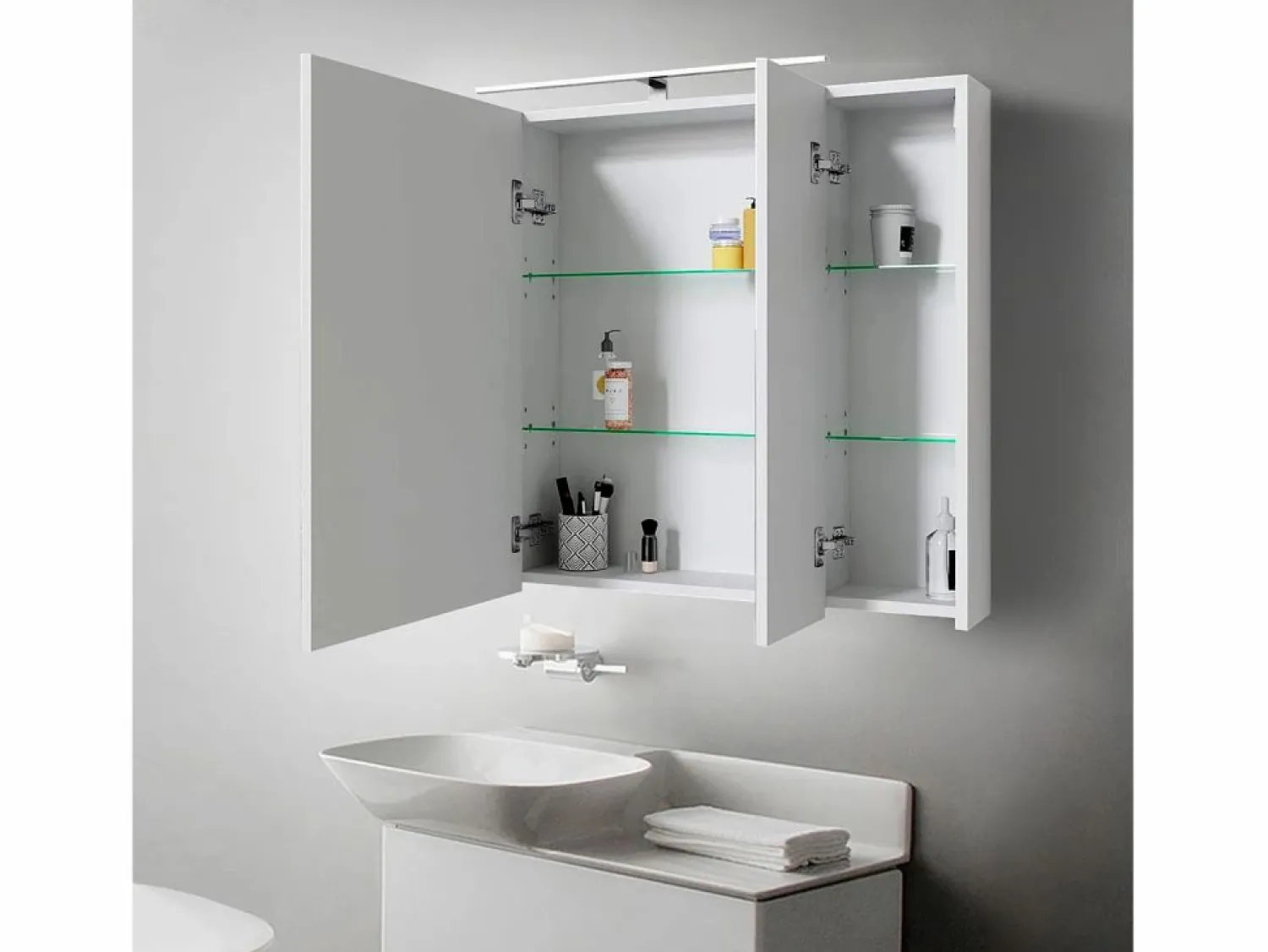 Clearance Espejo de baño armario con LED 90,4x72x15 cm Mueble De Pared Para Baño