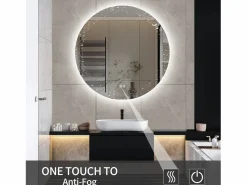 Espejo de baño con iluminación LED - 80 x 80 cm - Interruptor táctil - 3 colores de iluminación - Montaje en pared