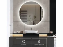 Espejo de baño con iluminación LED - 80 x 80 cm - Interruptor táctil - 3 colores de iluminación - Montaje en pared